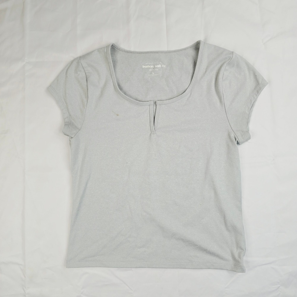 Aeropostale Women's Buttery Soft Seamless T-Shirt L Gray Short Sleeve Q91
